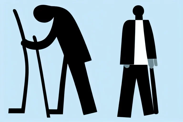 modern illustration of a blind man,black background , holding cane