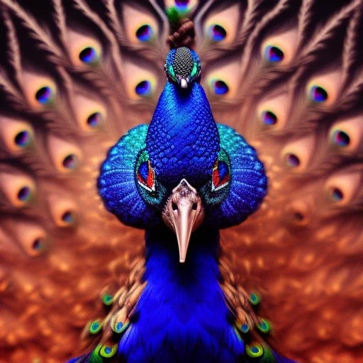 peacock face,surreal, Unreal Engine 5, lens macro,sharp focus, realistic, hyper detailed, studio lighting, neon light ambient