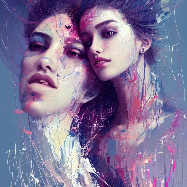 professional portrait of a lovely young couple, abstract beauty, approaching perfection,, delicate face, dynamic, moonlight, highly detailed, digital painting, artstation, concept art, smooth, sharp focus, illustration, art by Carne Griffiths and Wadim Kashin