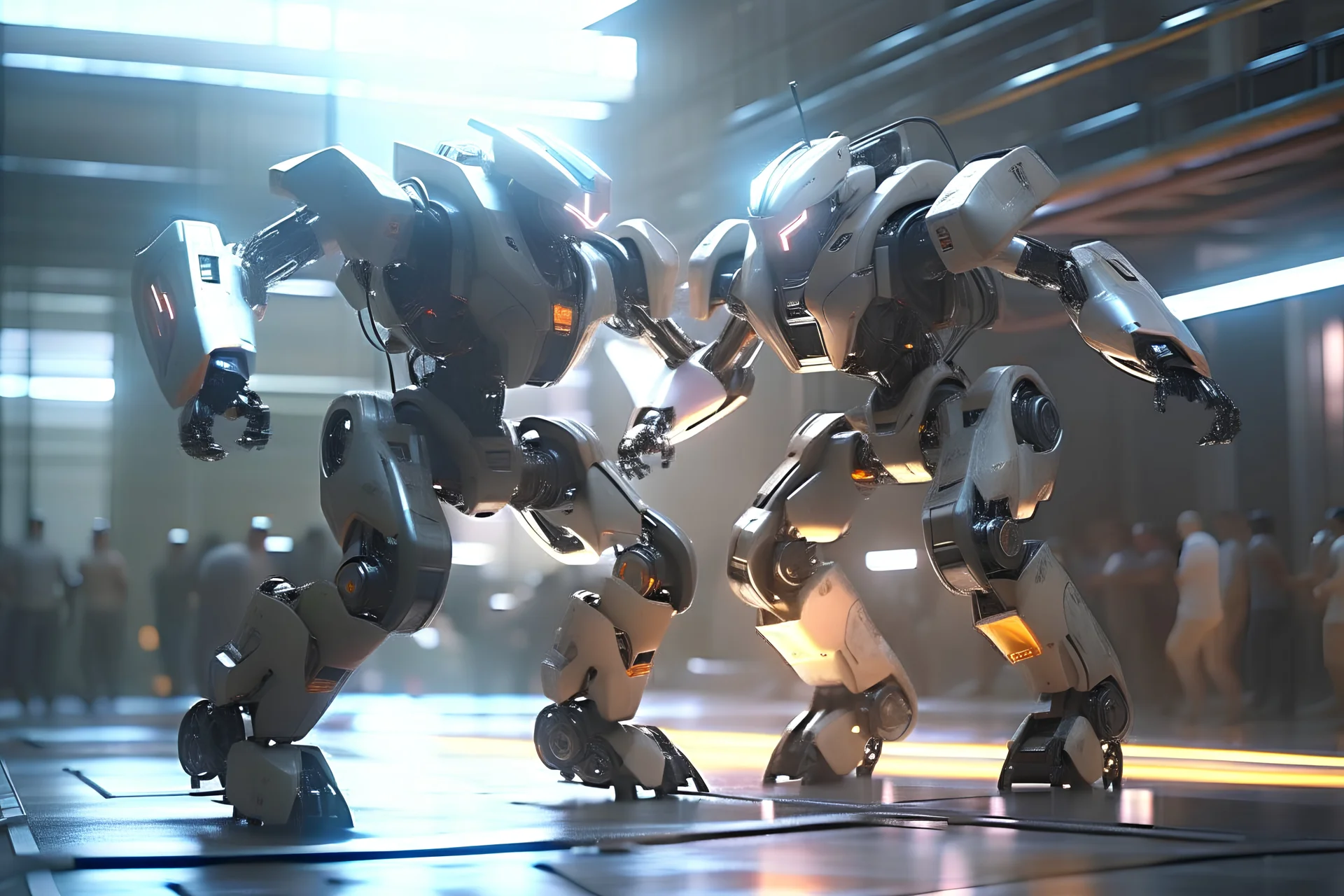 robot punching through another robot, mech, concept art, full body. sci fi, sci-fi mech High-tech elements Steel plates Pneumatic and mechanical components Complex accessory system Mech hardness and strength