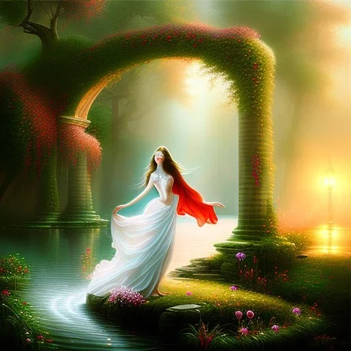 romantic fantasy spray painting, delicate hand in water