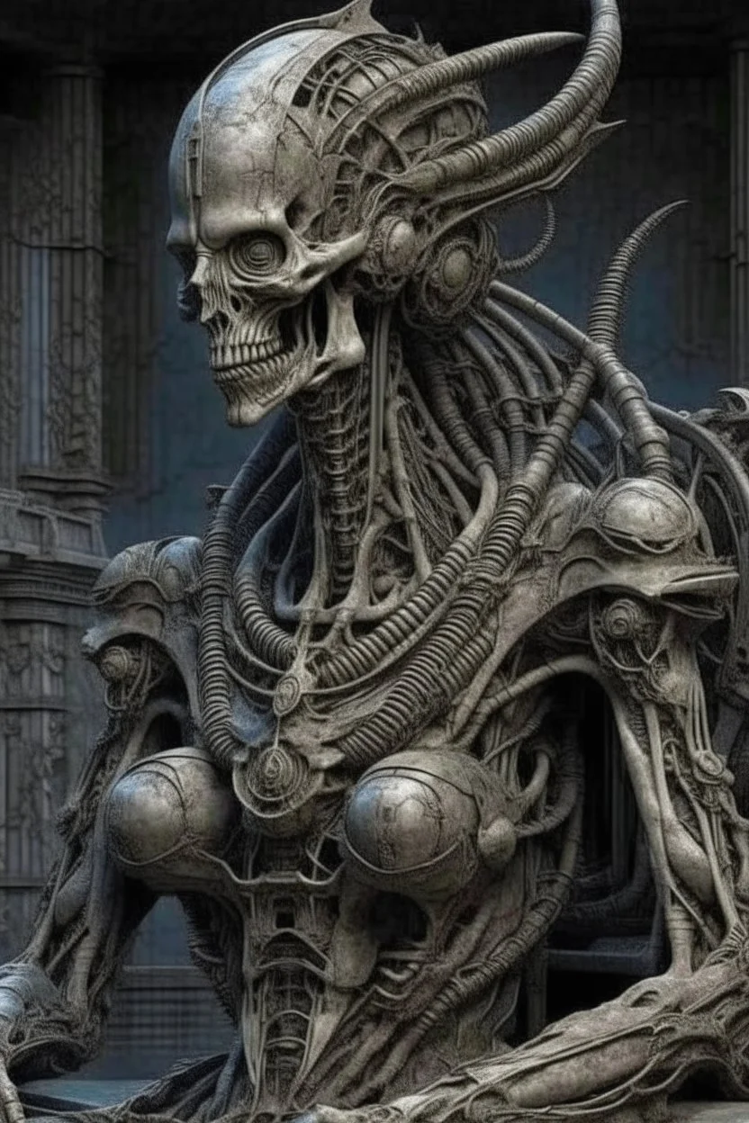 sculpture of a queen , decayed and rotting with grotesque proportions and imagery. abstract grotesqueries, detailed texture, surreal horror, biomechanical design, by hr giger and beksinski