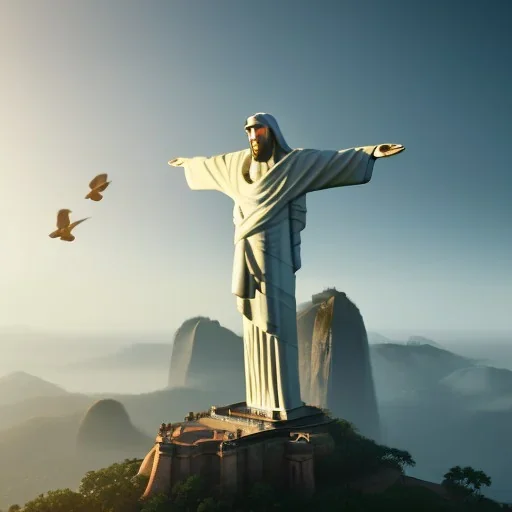 Christ the Redeemer, spring, flying birds, unreal engine 5, cinematic lighting, realistic, hyper detailed, 8k, octane render, cinema 4d