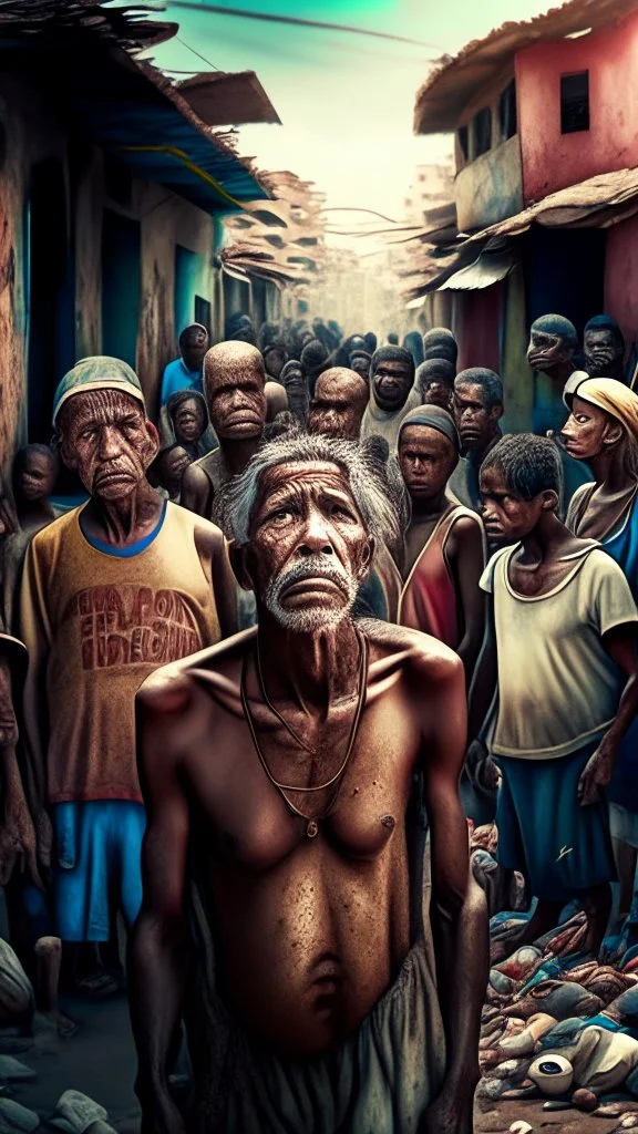 World famous people, poor people, in a Brazilian city, a movie scene, a realistic picture hdr 8k