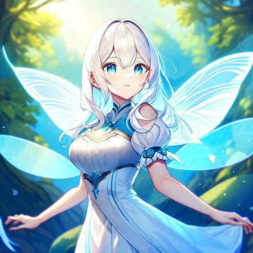 Girl, white hair, blue eyes, fairy