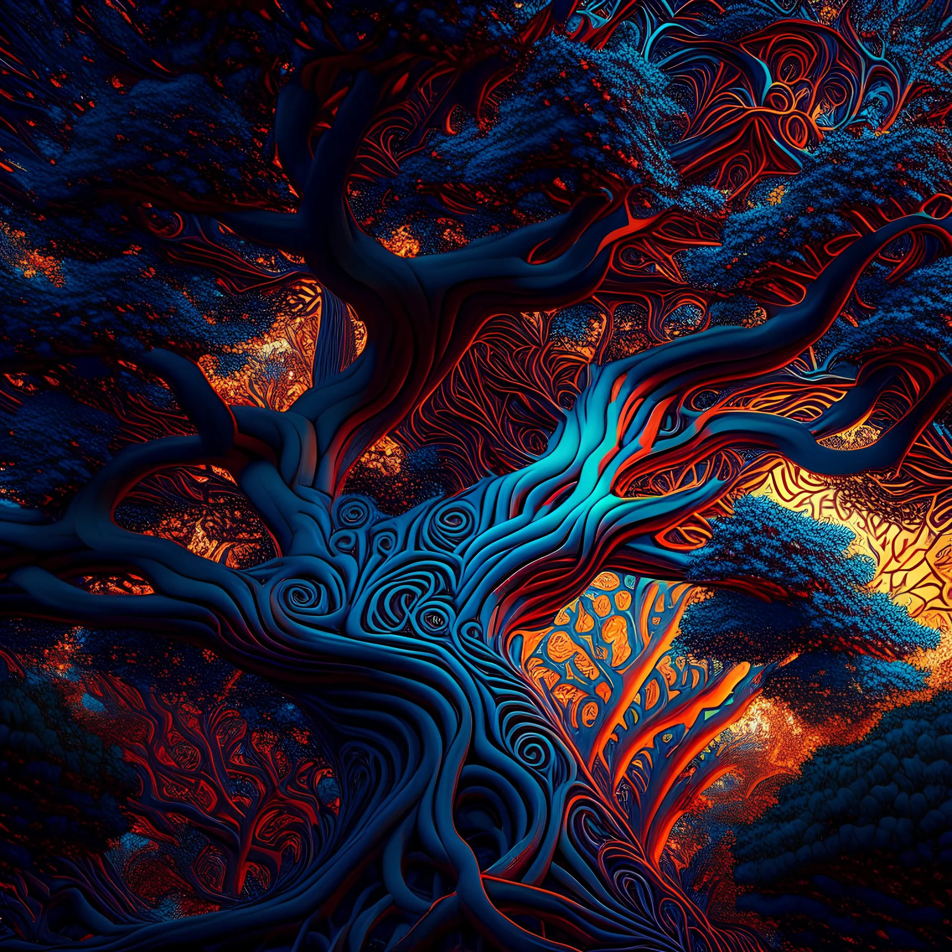 Trees fractal artwork hyper-detailed intricate stunning 8k