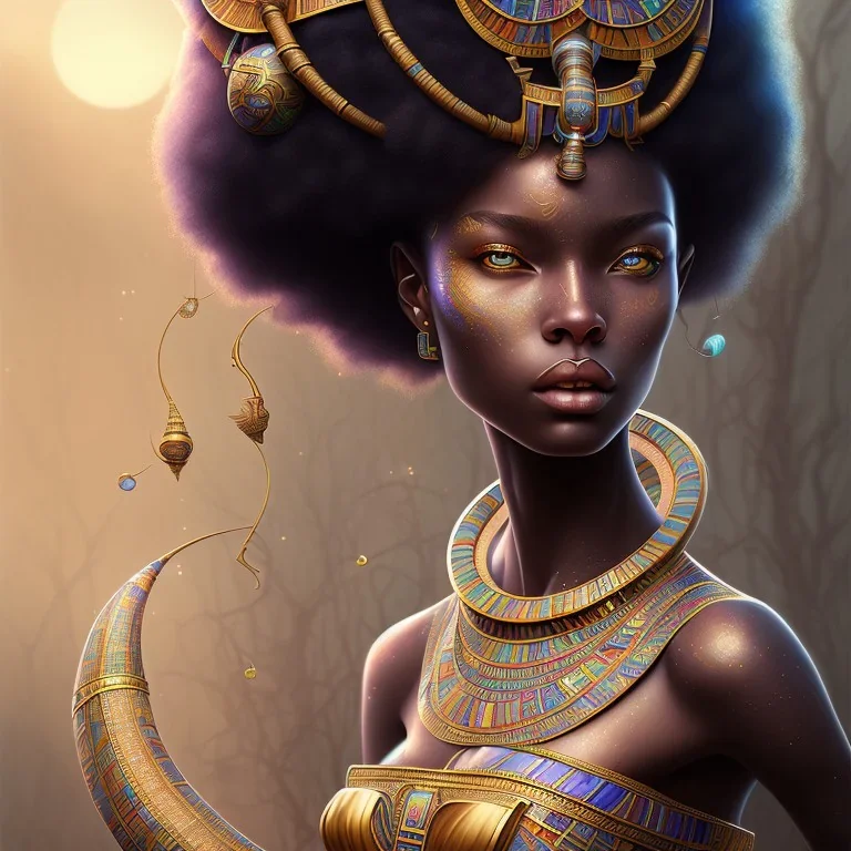 sango fantasy, fantasy magic, intricate, sharp focus, illustration, highly detailed, digital painting, concept art, matte, masterpiece head sexy African beauty black afro hair earth lady blue African huts Egyptian princess