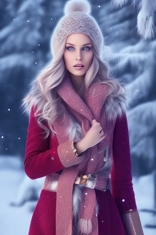 Wintertime Wonderland a Beautiful woman Hyperrealistic Digital Graphic in the Style of Jennifer Healy