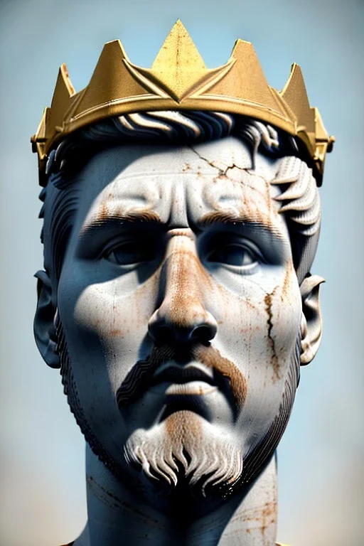 Ultra Realistic image, Roman sculpture, white marble material, Lionel Messi, gold Laurel leaves wreath, god crown, renaissance ornaments, one gold star in heart, sun ornament, sun rays background, chisel style, waist up portrait, emperor style, epic, celestial, cinematic lighting, God light, god rays, 4k resolution, smooth details, ornate details, soft lighting, unreal engine 5, art station, substance 3d.