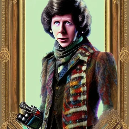 slenderman as tom baker fourth doctor who wearing scarf silence tobacco pipe knighted by queen