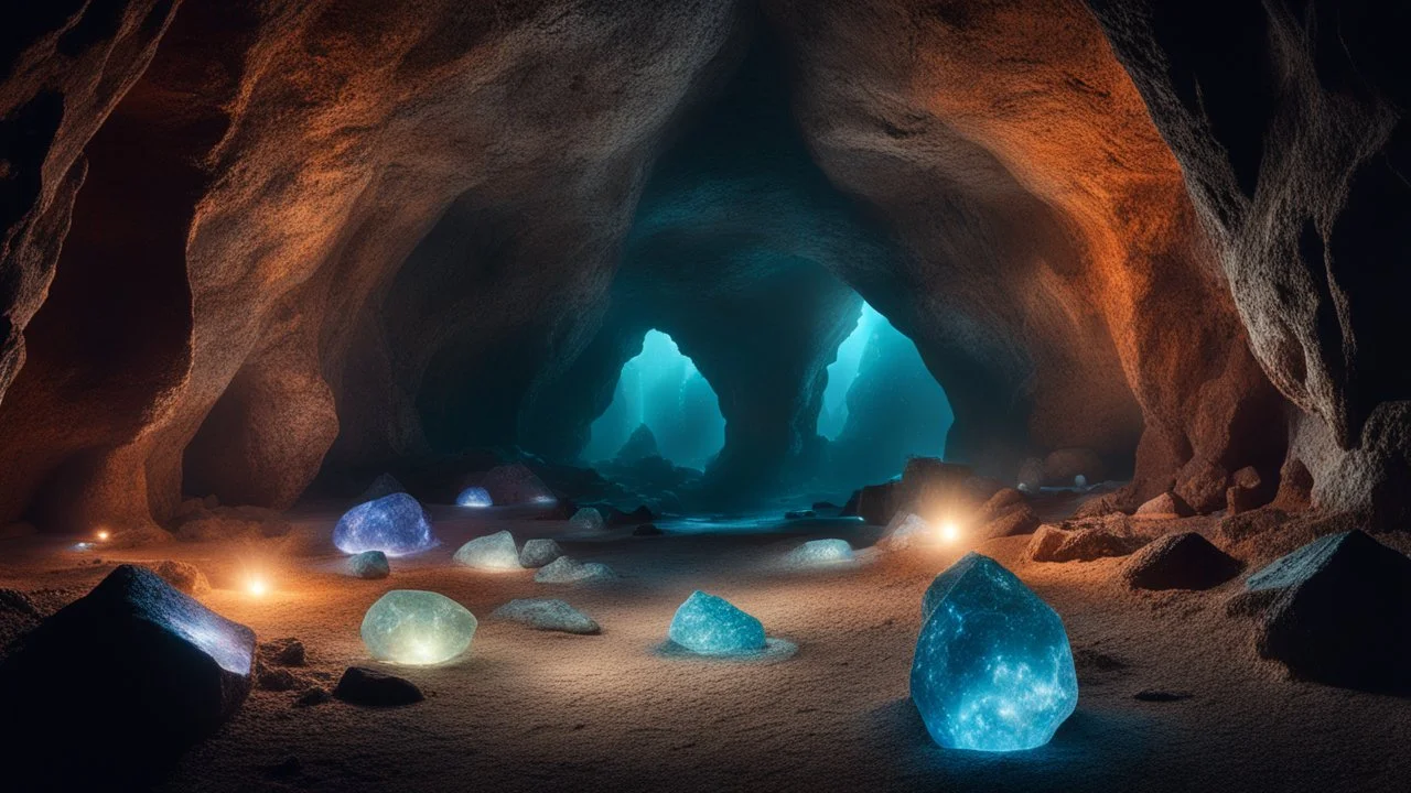 dream world, massive underground cavern, gemstones, twinkling lights, calm beauty, fantasy world, magic, night, darkness, splendor, uplifting, inspiring, therapeutic, chiaroscuro, color, award-winning colour photograph, beautiful composition, Nikon 85mm