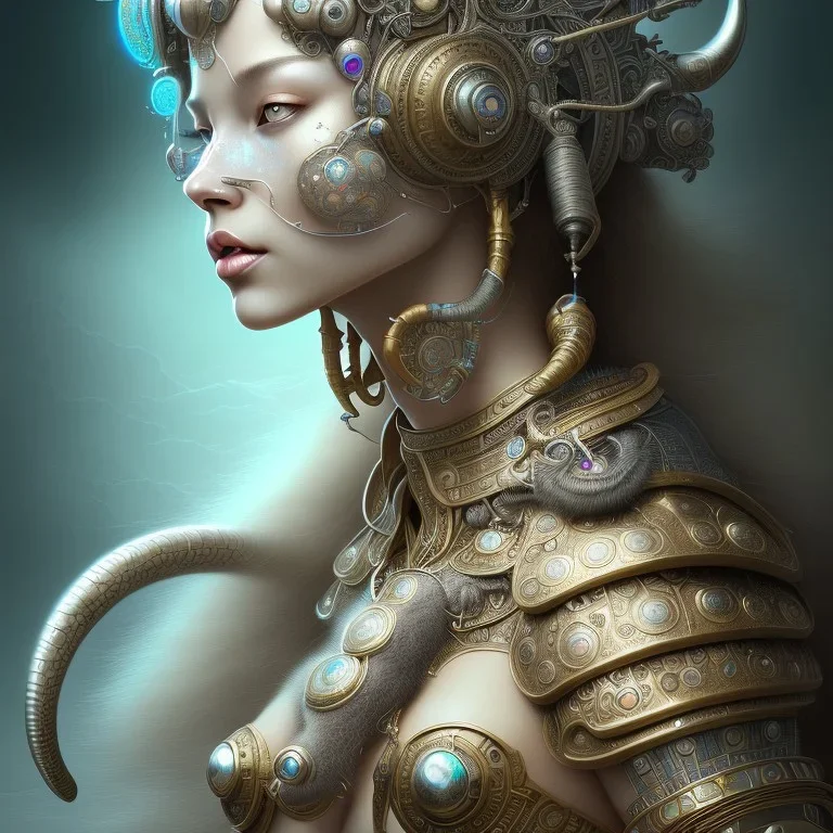 ssango fantasy, fantasy magic, intricate, sharp focus, illustration, highly detailed, digital painting, concept art, matte, artgerm and paul lewin and kehinde wiley, masterpiece silver elephant head bronze Asian African girl nice breast Afo hair turquoise sun rain waves