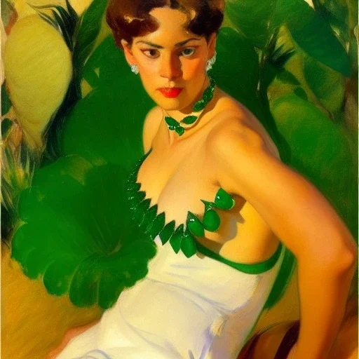 fullbody portrait of beautiful booty young busty atletic amazon woman with big green emerald eyes with big emeralds necklace by Joaquín Sorolla 8k