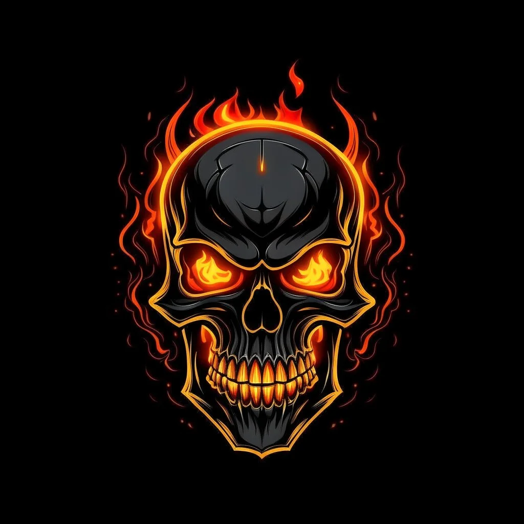 minimalistic burning screaming skull flame cyberpunk logo