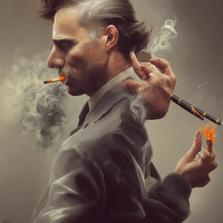 Painting of a man wich is smoking with a cigarette