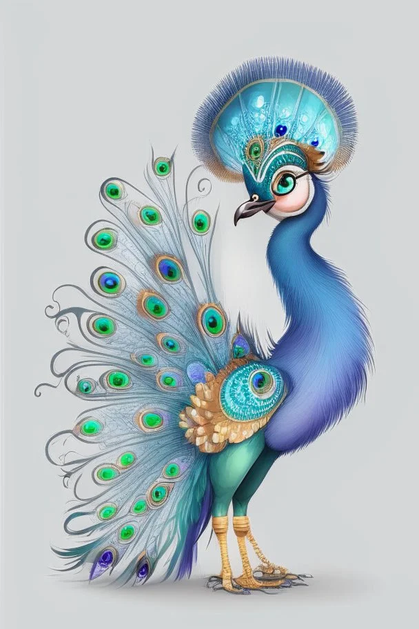 peacock avatar illustration on a white background, detailed, cute