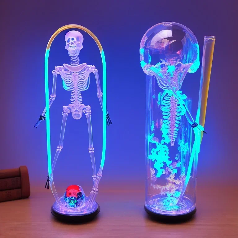 Futuristic Neon crystal skeleton samurai smoke glass fire water