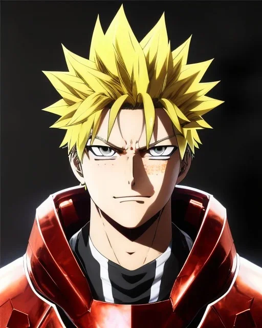 Detailed anime portrait of bakugo from my hero academia, gold hair and golden eyes, black suit, intricate details, full body portrait, keep head in frame, slight smile, black Japanese motif, concept art, highly detailed, digital painting, concept art, sharp focus, illustration, art by Yoji Shinkawa, WLOP and greg rutkowski and alphonse mucha and artgerm and yanjun Chen and Junji ito and Makoto Shinkai, HDR, octane render