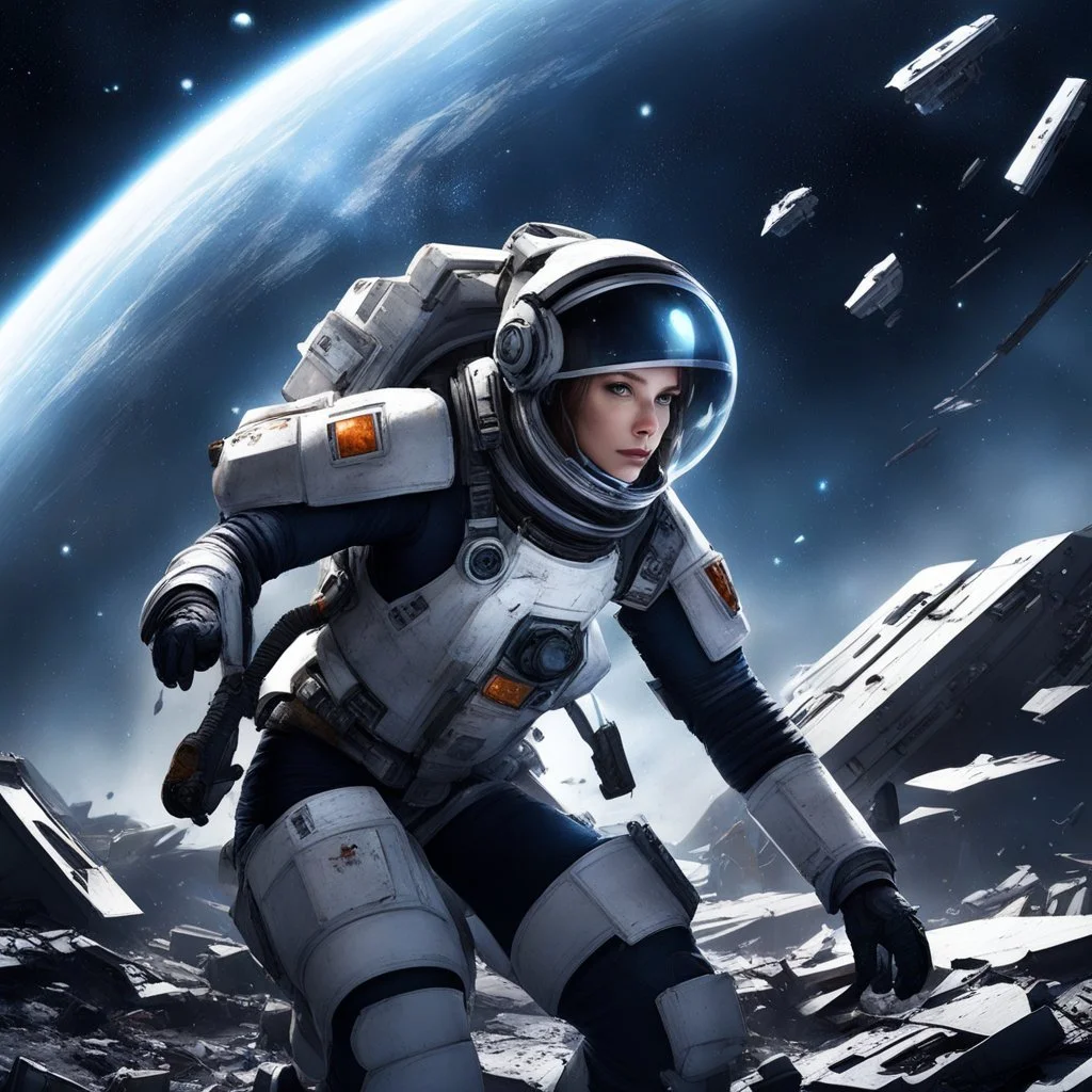 Navigating through the treacherous field of space debris, she propelled herself forward, her gloved hands gripping onto the fragments of wreckage. Piece by piece, she salvaged whatever she could, scavenging vital components to repair her failing life support system. Time became a blur as she toiled in the cold emptiness, her pulse echoing in her ears. The abyss of space seemed both infinite and suffocating, a reminder of her fragile existence. Her augmented vision scanned the surroundings, searc