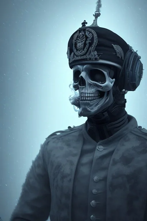 All Black british soldier, ghost, wearing high tech skull mask, white smoke, dark, rage, sorrow, high definition, ultra 8 k, volumetric lighting, blue fire, fog