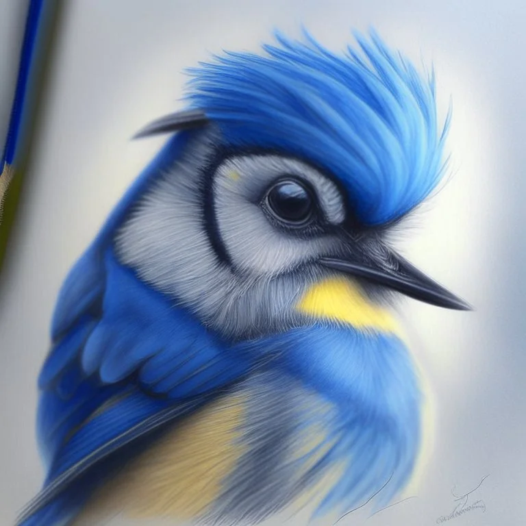 Realistic portrait drawing of a blue tit