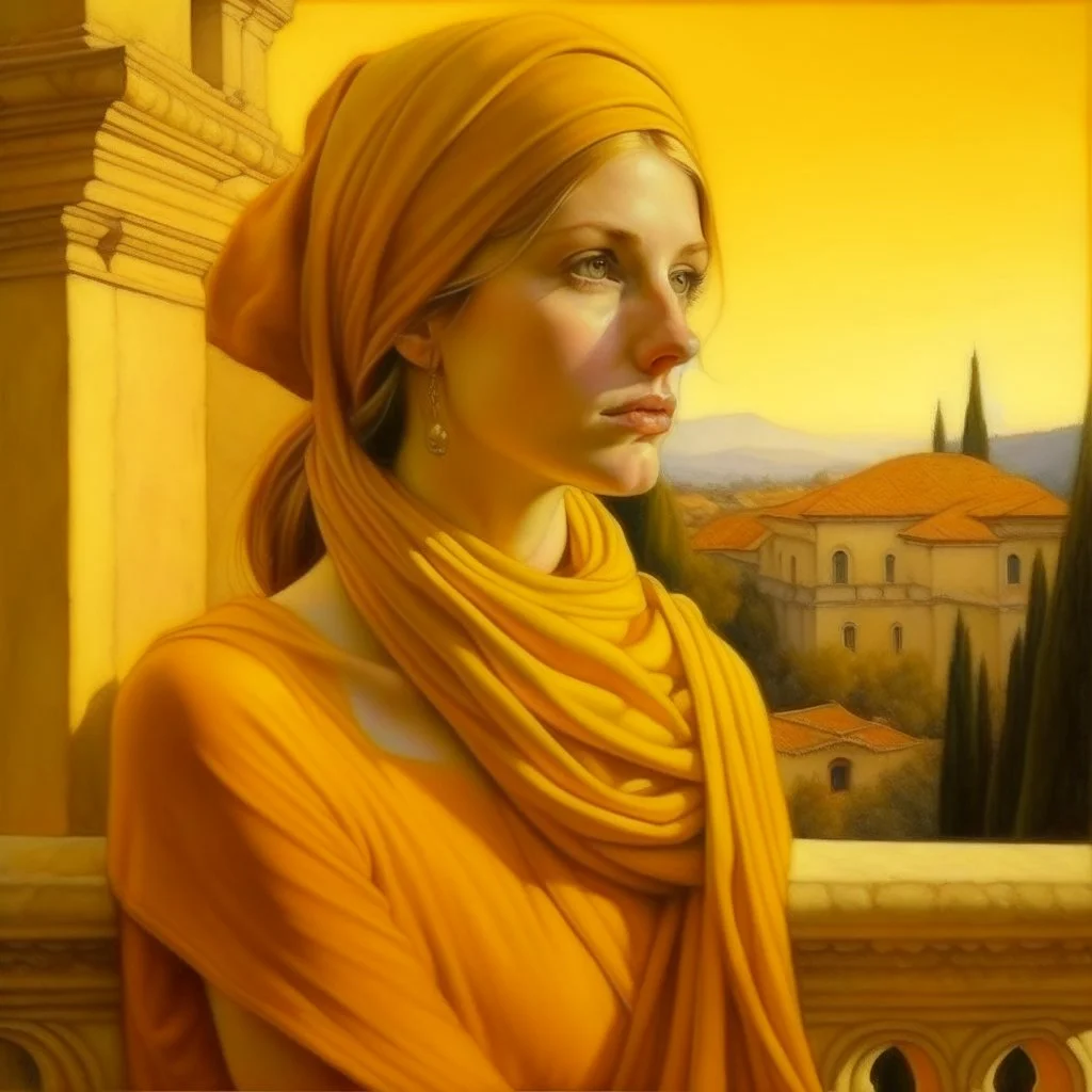 Neoclassicism realistic yellow orange tuscany woman