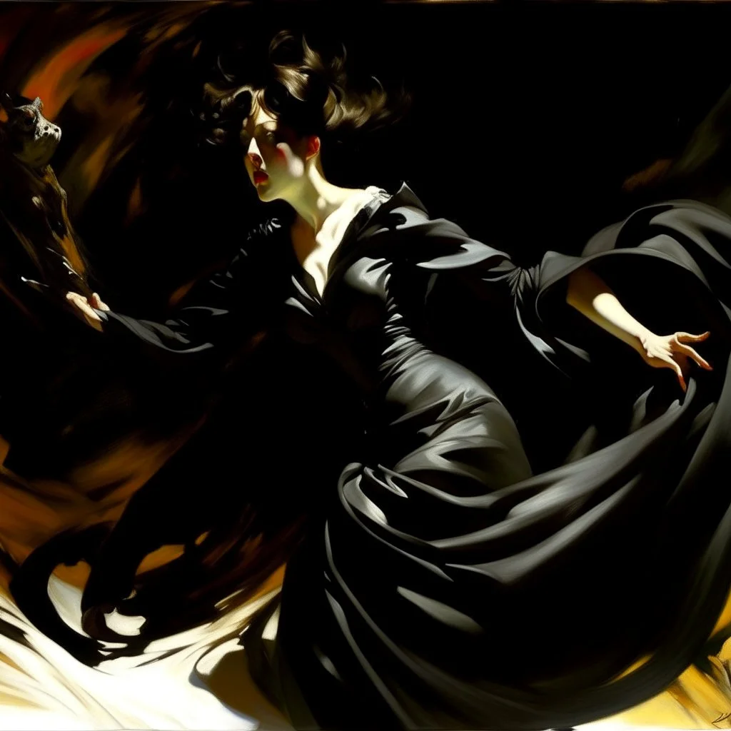 A black dark demented dimension surrealism art style painted by John Singer Sargent