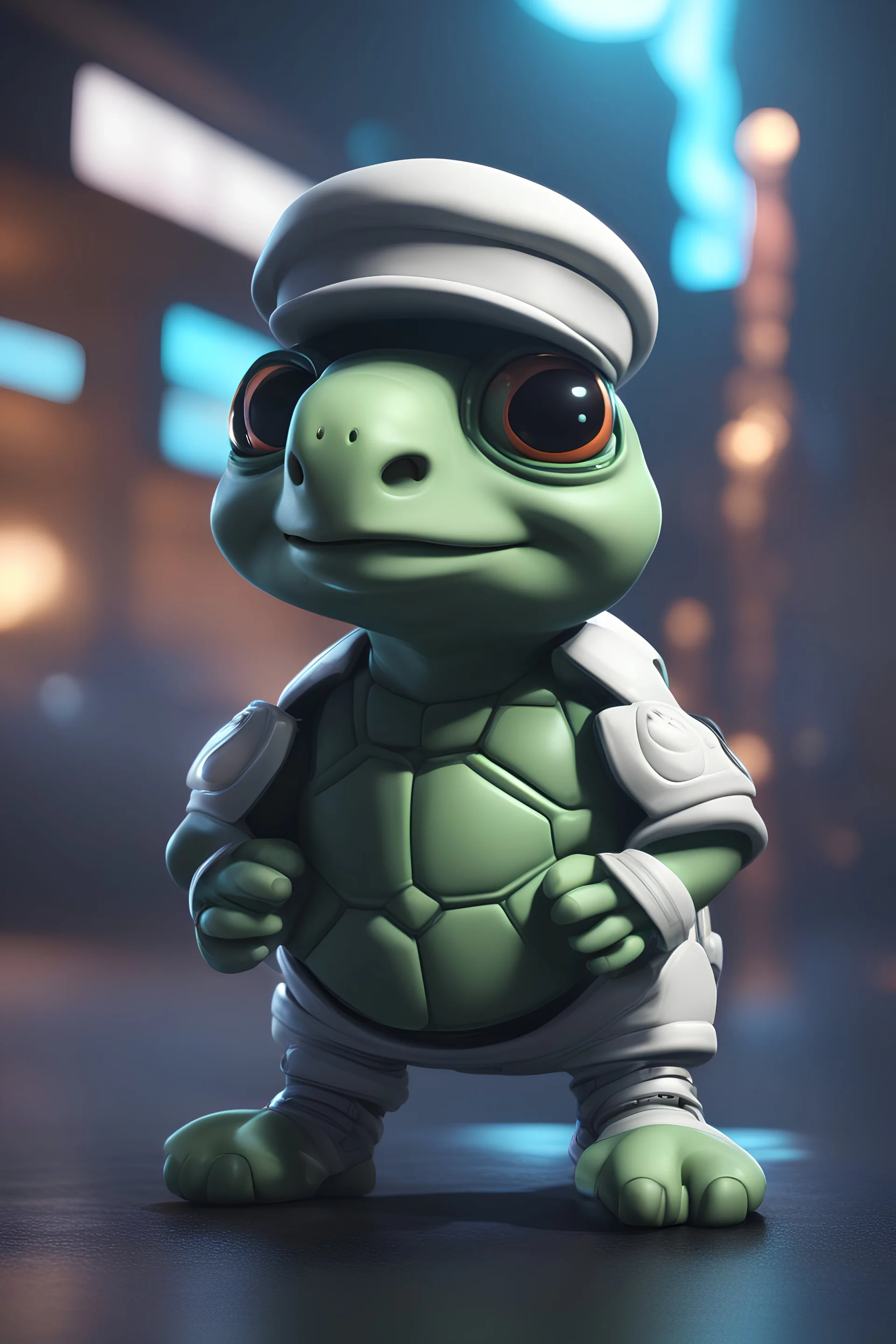 cartoon cute turtle with white and sneakers, Cyberpunk realism style, front view, wearing a chef costume, zbrush, Arys Chien and light black, lit children, 32k uhd, street fashion, round,8k,HD