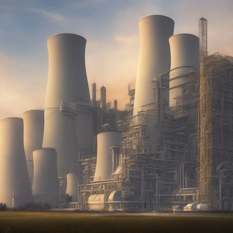 a beautiful and warm painting of a nuclear plant 3D rendering