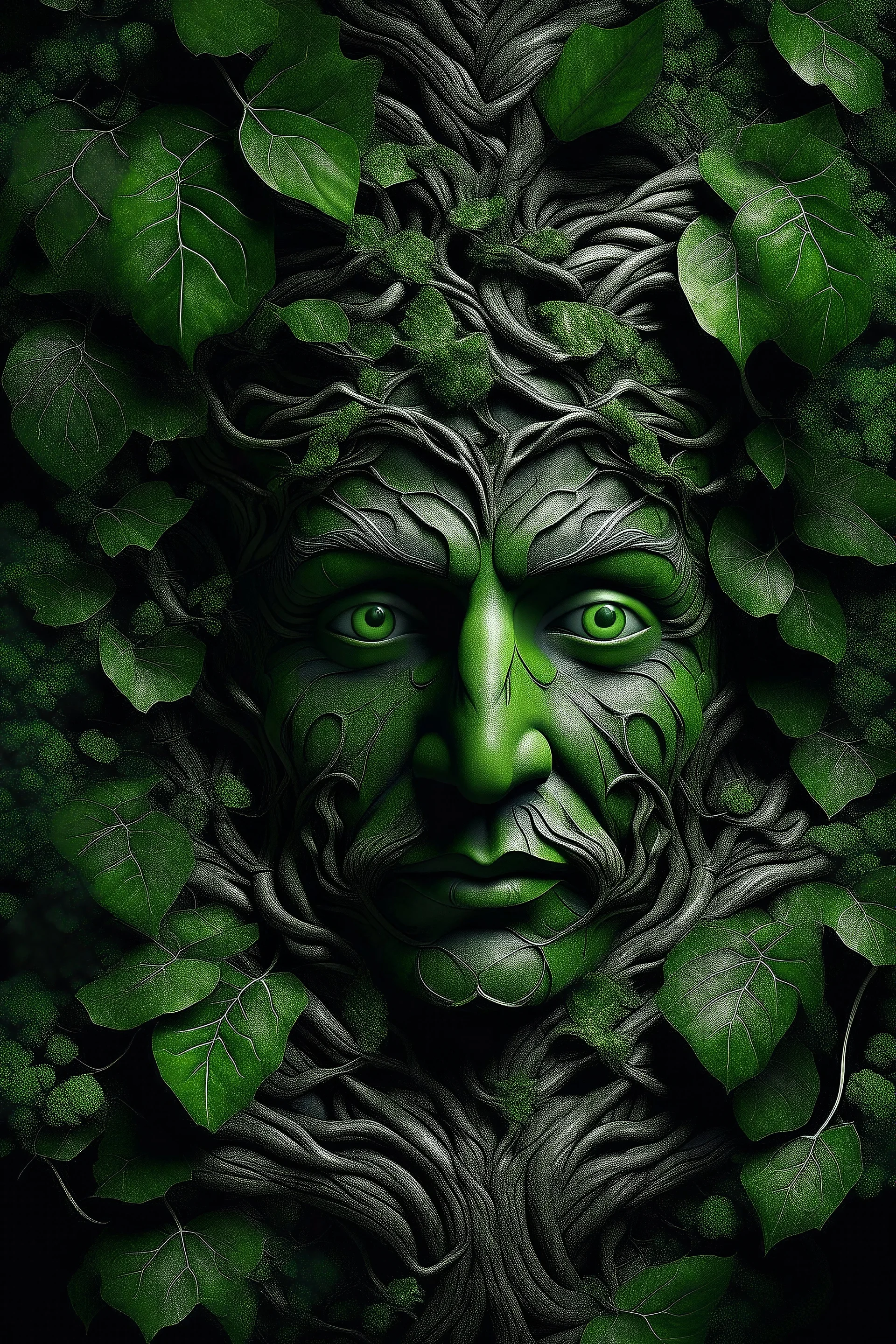 green man face with branches