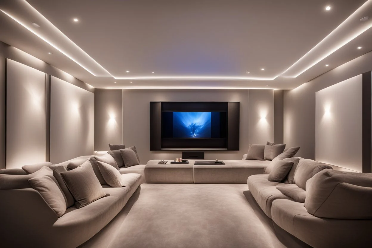 dedicated home cinema room with LED ambient lighting in the walls make sure the room is completely symmetrical