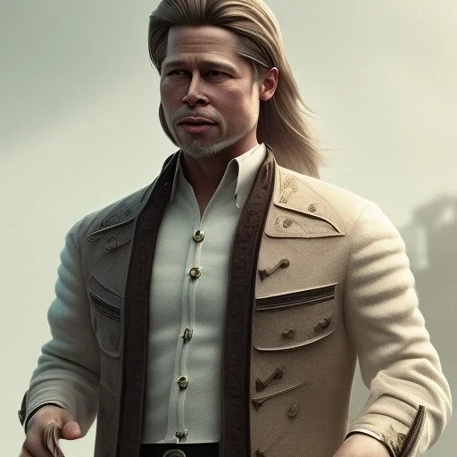 Full body, 3d render, Brad pitt 1800's men style, 1800's hair style, 1800's men clothes style, hyper realistic, octane render, unreal engine 5, 8k, palace background, uhd