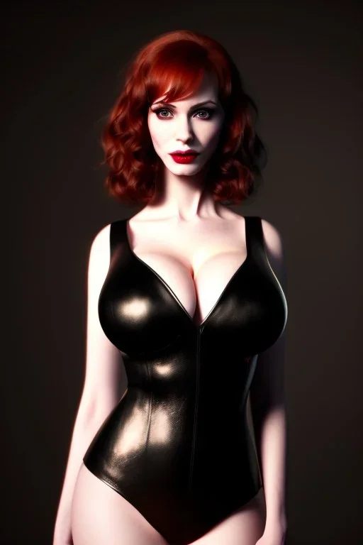 Christina Hendricks dressed in black leather gown, frank miller sin city, busty, cleavage, volumetric lighting, particales,highly detailed,cinematic, deep colours,8