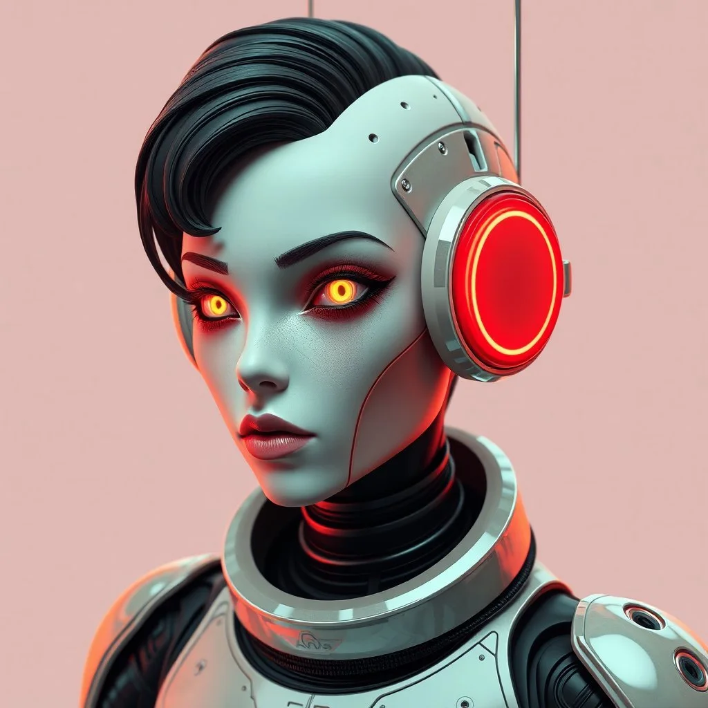 a retro-futuristic androgynous android, space age, dystopia, stylised, digital art, 3d render