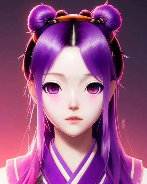 Detailed cute anime Kunoichi girl, purple hair buns, purple bangs, Christmas jumper, intricate details, full body portrait, keep head in frame, slight smile, black Japanese motif, concept art, highly detailed, digital painting, concept art, sharp focus, illustration, art by Yoji Shinkawa, WLOP and greg rutkowski and alphonse mucha and artgerm and yanjun Chen and Junji ito and Makoto Shinkai, HDR, octane render