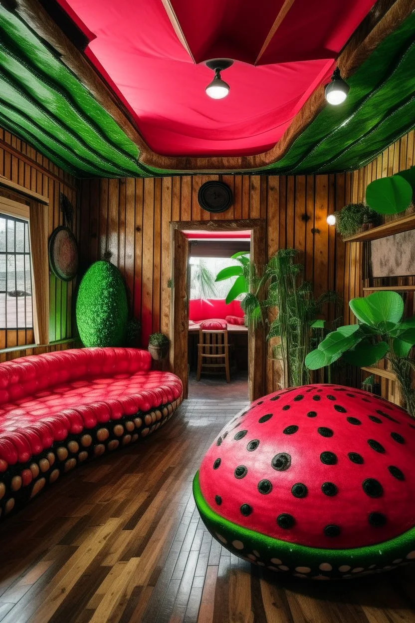 the inside of a house made out of watermelon