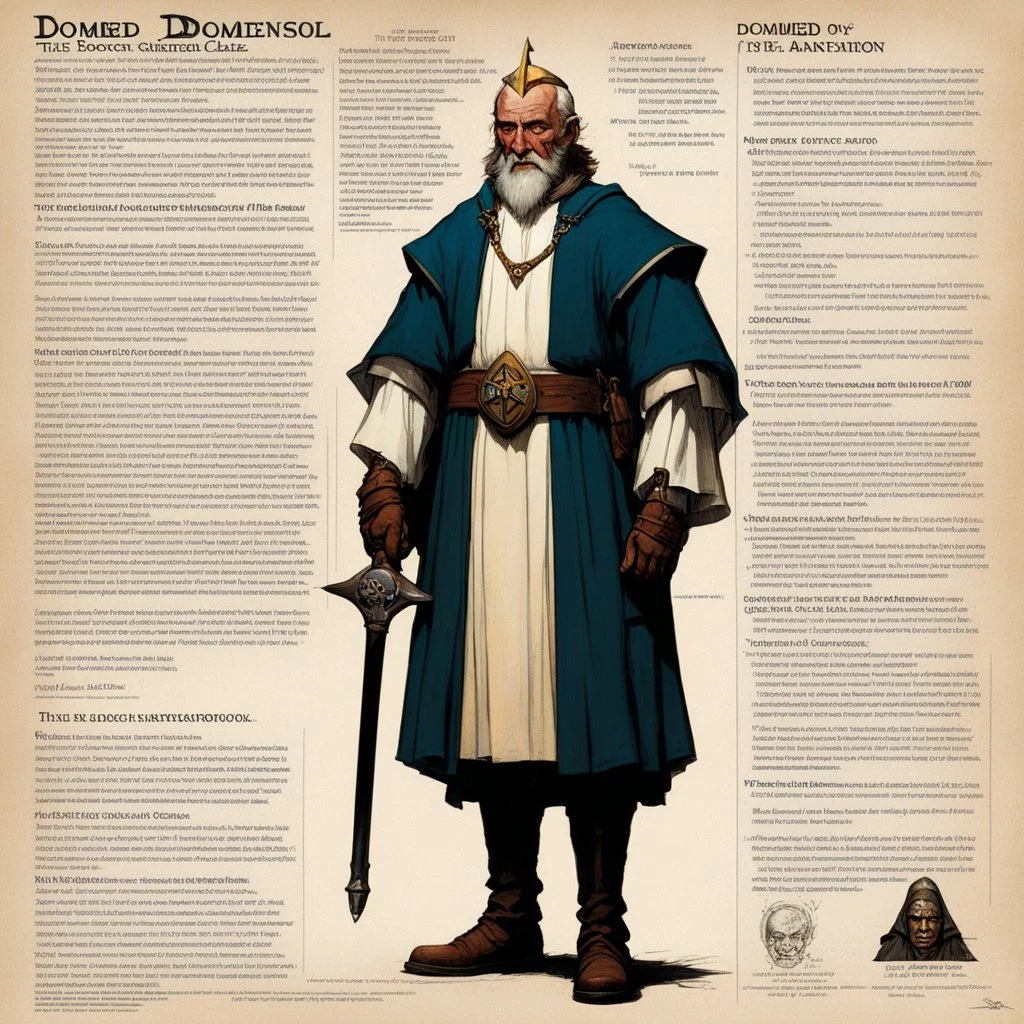 character concept sheet with AD&D statistics and characteristics, [illustration by Norman Rockwell] the doomed bishop character class: Hereditary madness... God/Deicide