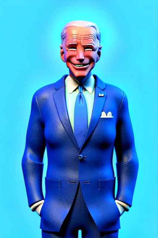 Waist up Portrait, joe Biden as muppet doll, Blue suit retro style, photo studio, blue background, unreal engine 5, concept art, art station, god lights, ray tracing, RTX, lumen lighting, ultra detail, volumetric lighting, 3d.