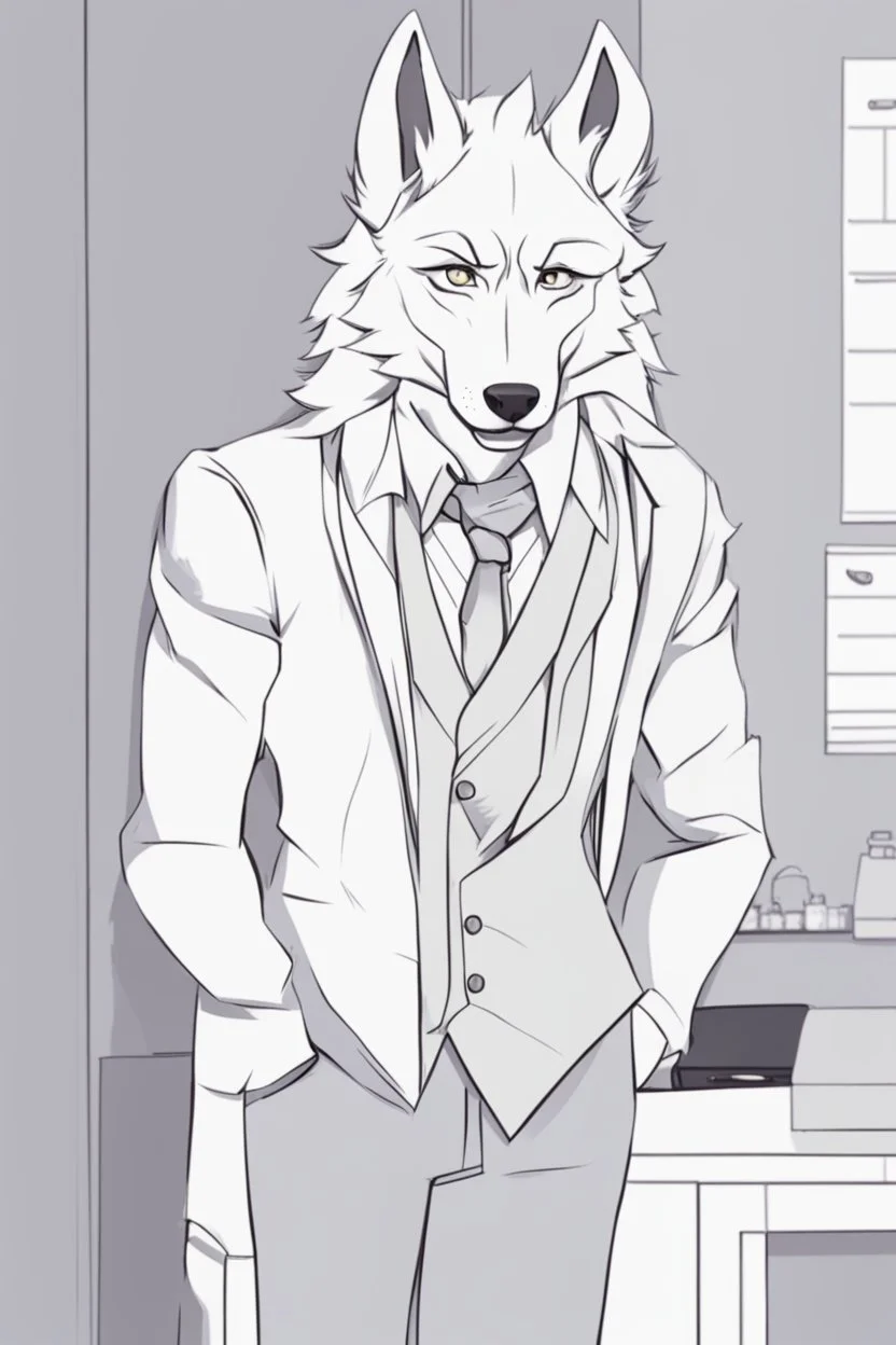 a humanized wolf that is a work assistant