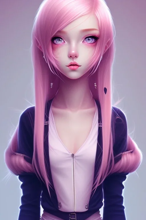 girl, holding knife, cute, beautiful, big nose, pink hair, long hair, blue eyes, black sweater, blushing