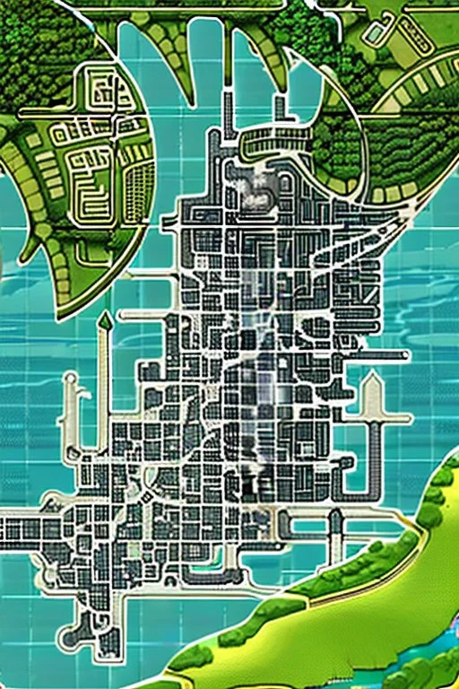 high detail map of an entire tropical dystopian capital city for a d&d game