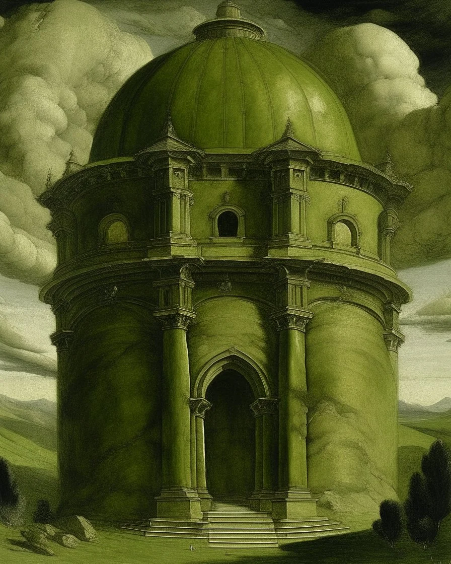 An olive green paranormal nuclear fortress painted by Michelangelo di Lodovico Buonarroti Simoni