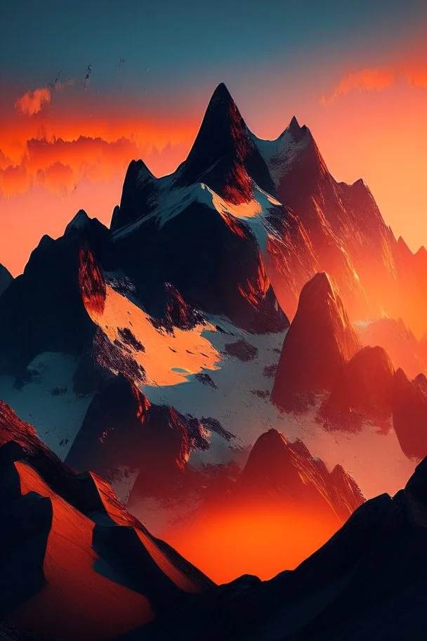 big rock mountains with and orange dawn sky with no clouds close montains