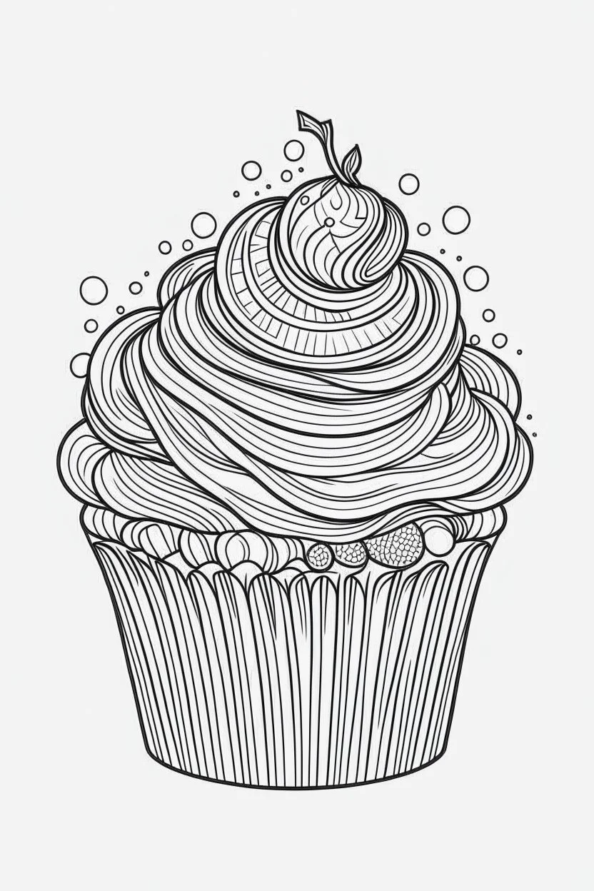 cupcake minimalistic, line art, background, vector, svg, coloring page, black outline on white background