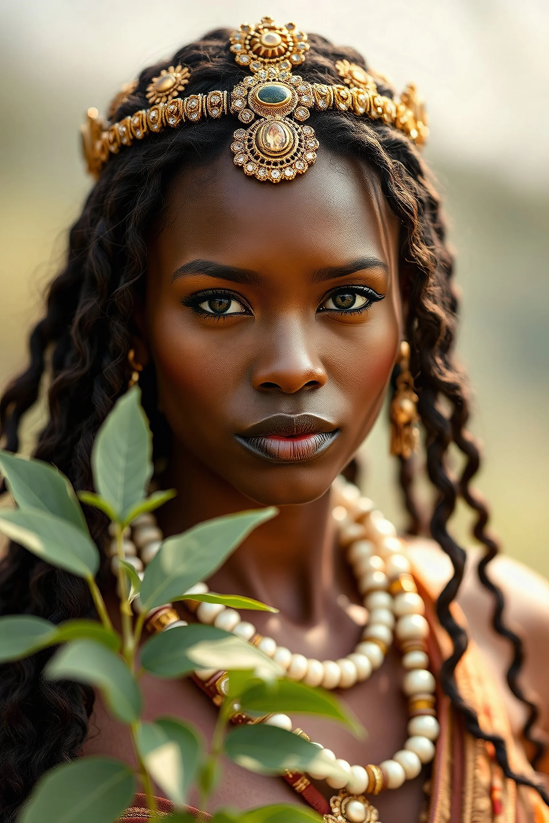 African American queen of Mother Nature with hazel eyes using earth powers