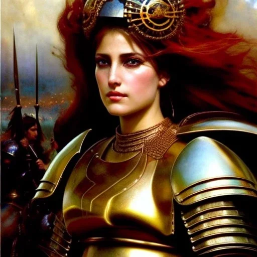 portrait beautiful face Joan de Arc,busty,ancient metal armor balanciaga fashion clothe painting by gaston bussiere, greg rutkowski, yoji shinkawa, yoshitaka amano, tsutomu nihei, donato giancola, tim hildebrandt, oil on canvas, cinematic composition, extreme detail,fit full head inside picture,16k