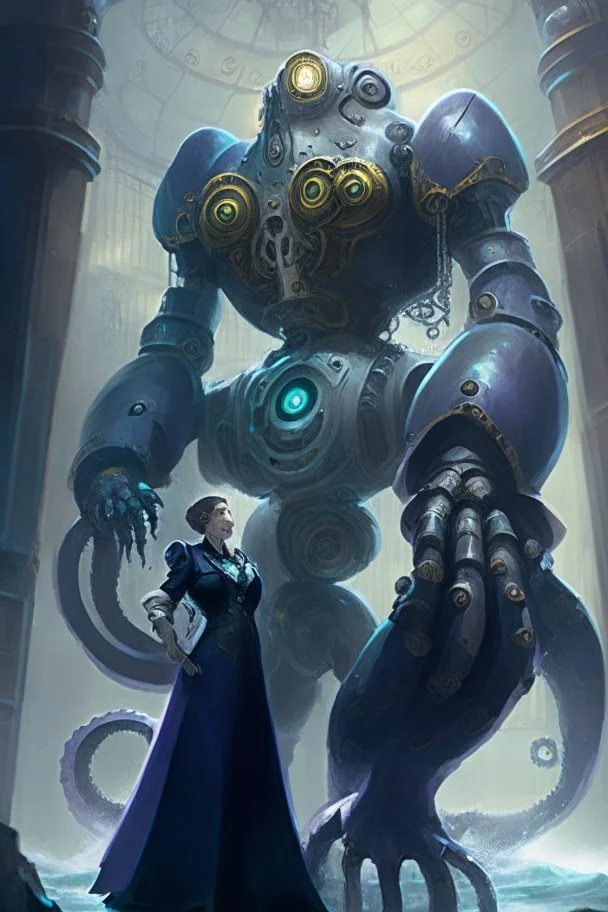 Agatha and Kasparov stood side by side, united in their pursuit of justice and the restoration of balance. The colossal octopus-robot, now blessed with Agatha's invocation, became a symbol of their shared resolve. It stood as a guardian, a champion against the encroaching darkness that threatened to consume their world.