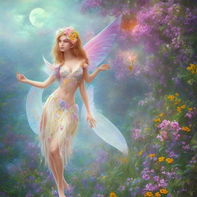 bright fairy in a flowery landscape