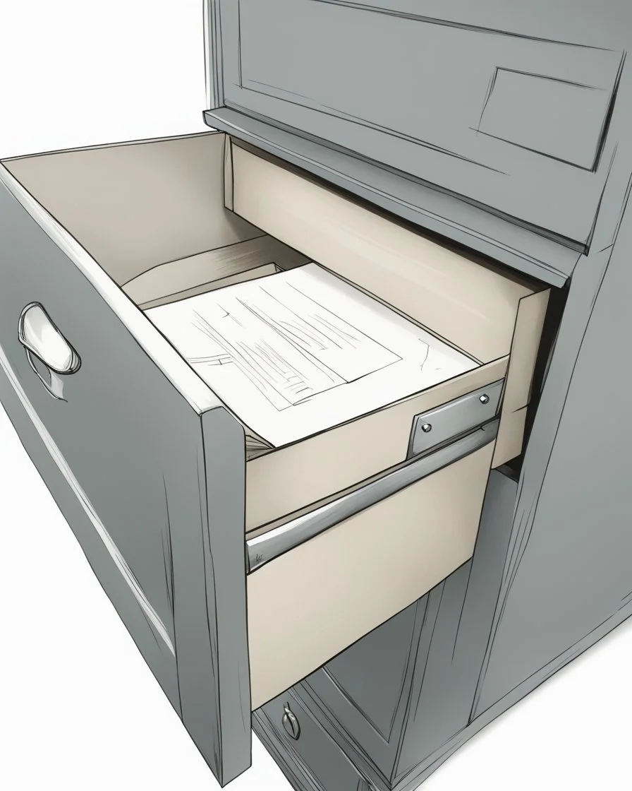 illustration of a drawer with an envelope in it against a white background.