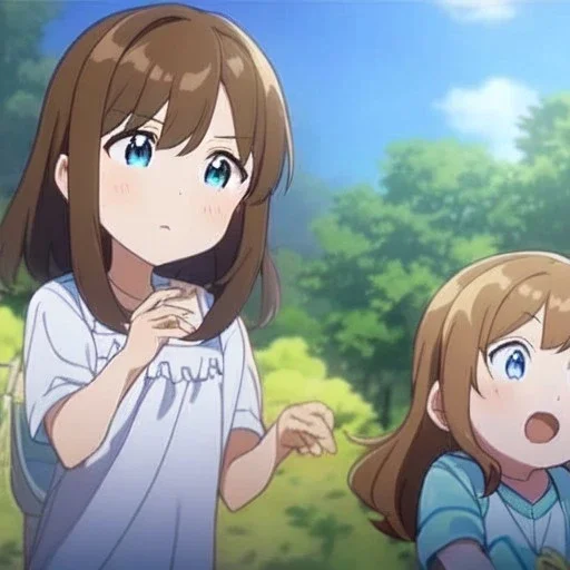 Clear focus, High resolution, Cute Child, Adorable, Anime screencap, transformation, long flowy brown hair, blue eyes